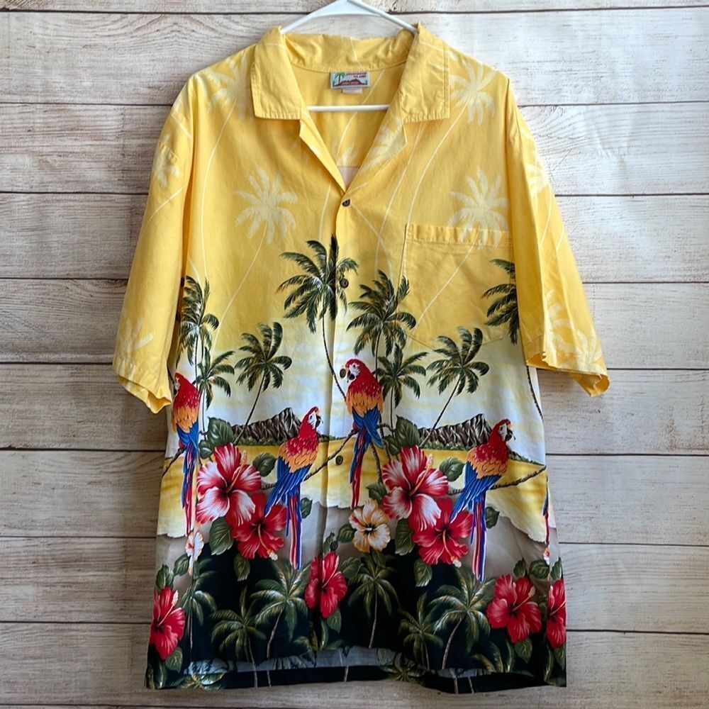 EVERGREEN ISLAND BRIGHT TROPICAL HAWAIIAN SHIRT‎